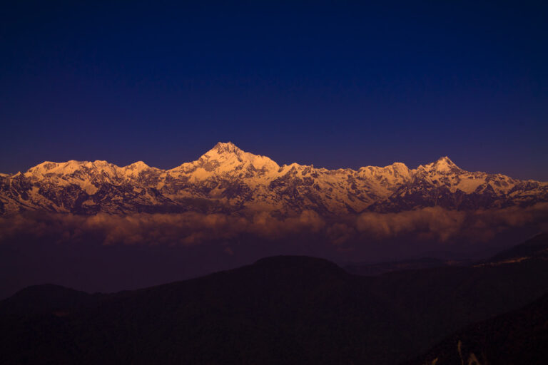 Kanchenjunga range, as seen from viewpoints like Tiffin Dara